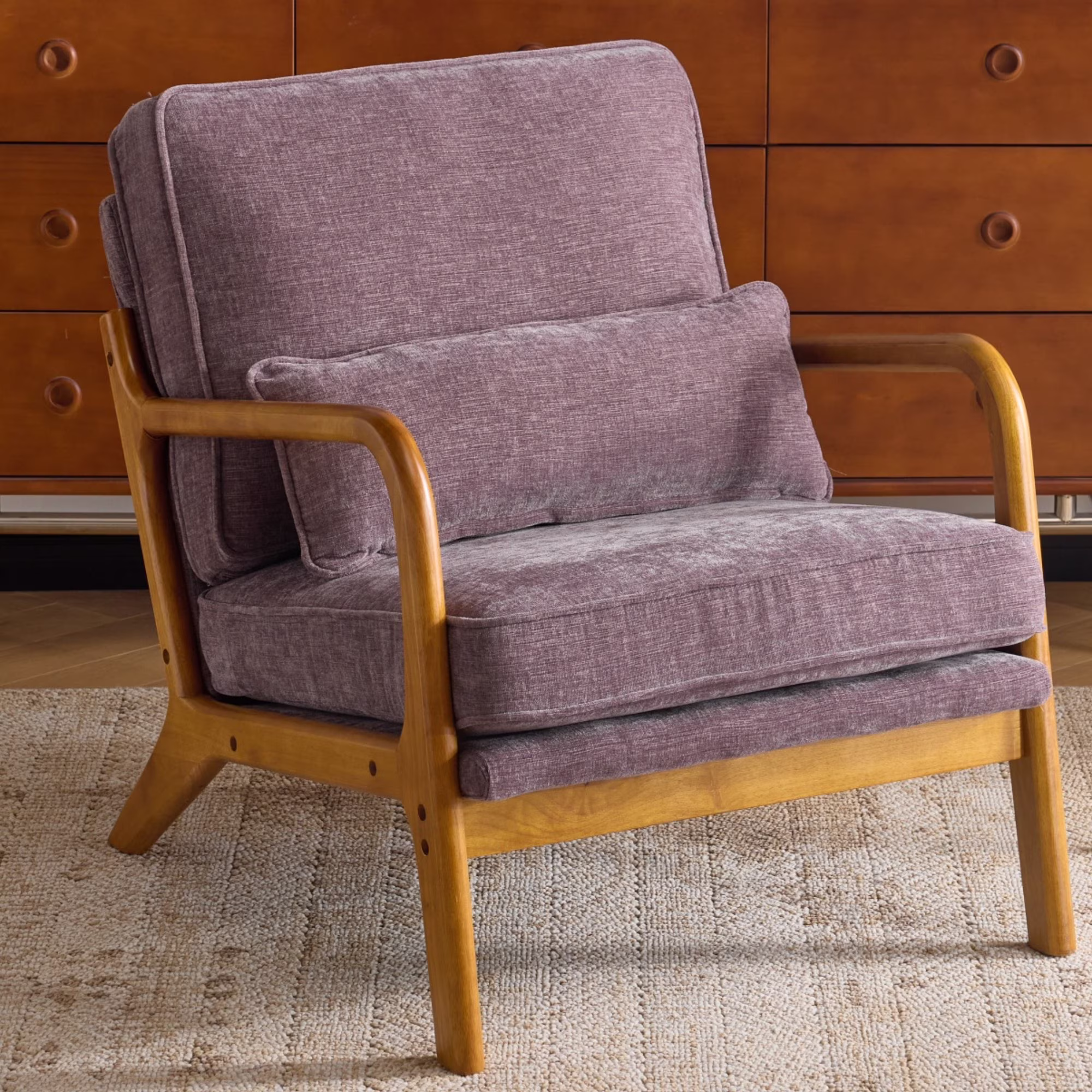 Ktaxon Accent Chair Corduroy Upholstered Armchair, Reading Club Chair with Pillow and Solid Wood Frame for Living Room Bedroom Furniture Off White - Image 9