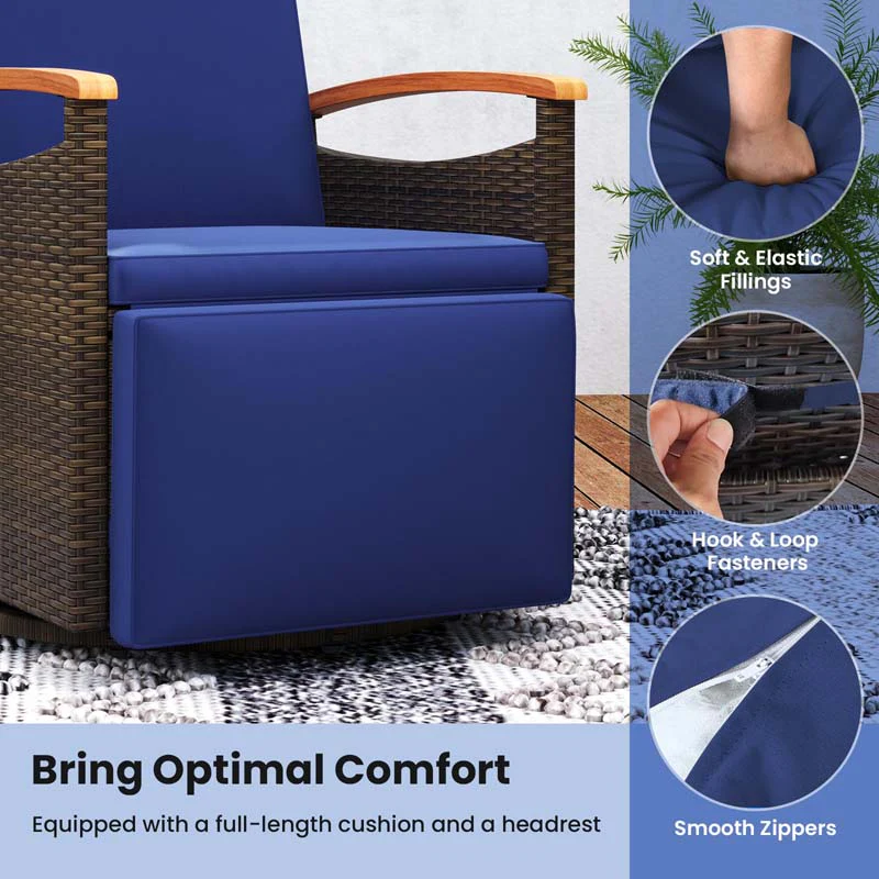 Eletriclife Patio Rattan 360° Swivel Recliner Chair with Adjustable Backrest and Footrest