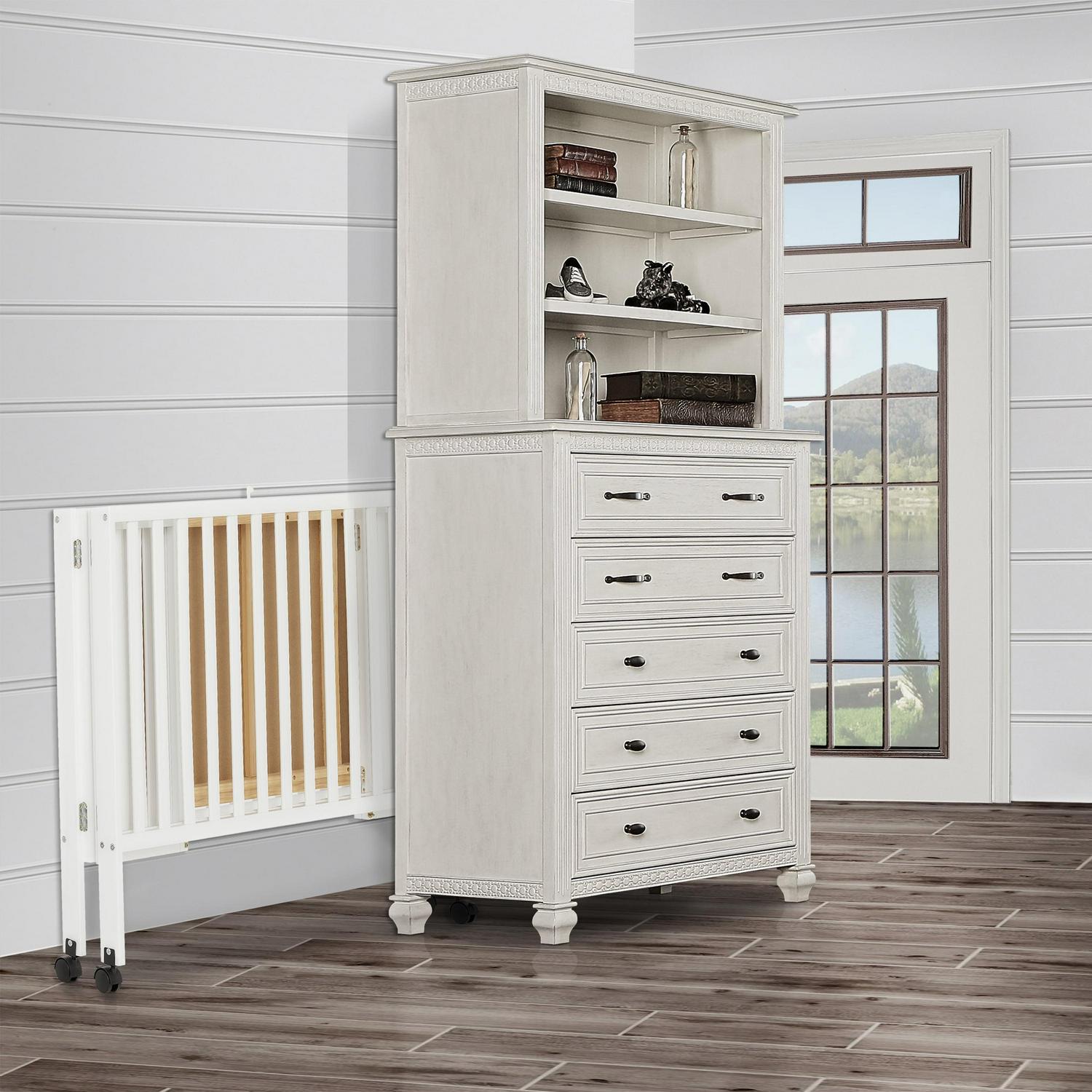 Dream On Me Quinn Full-Size Folding Crib. Removable Wheels. Modern Nursey. Adjustable Mattress Support. Patent Folding System in White - Image 9