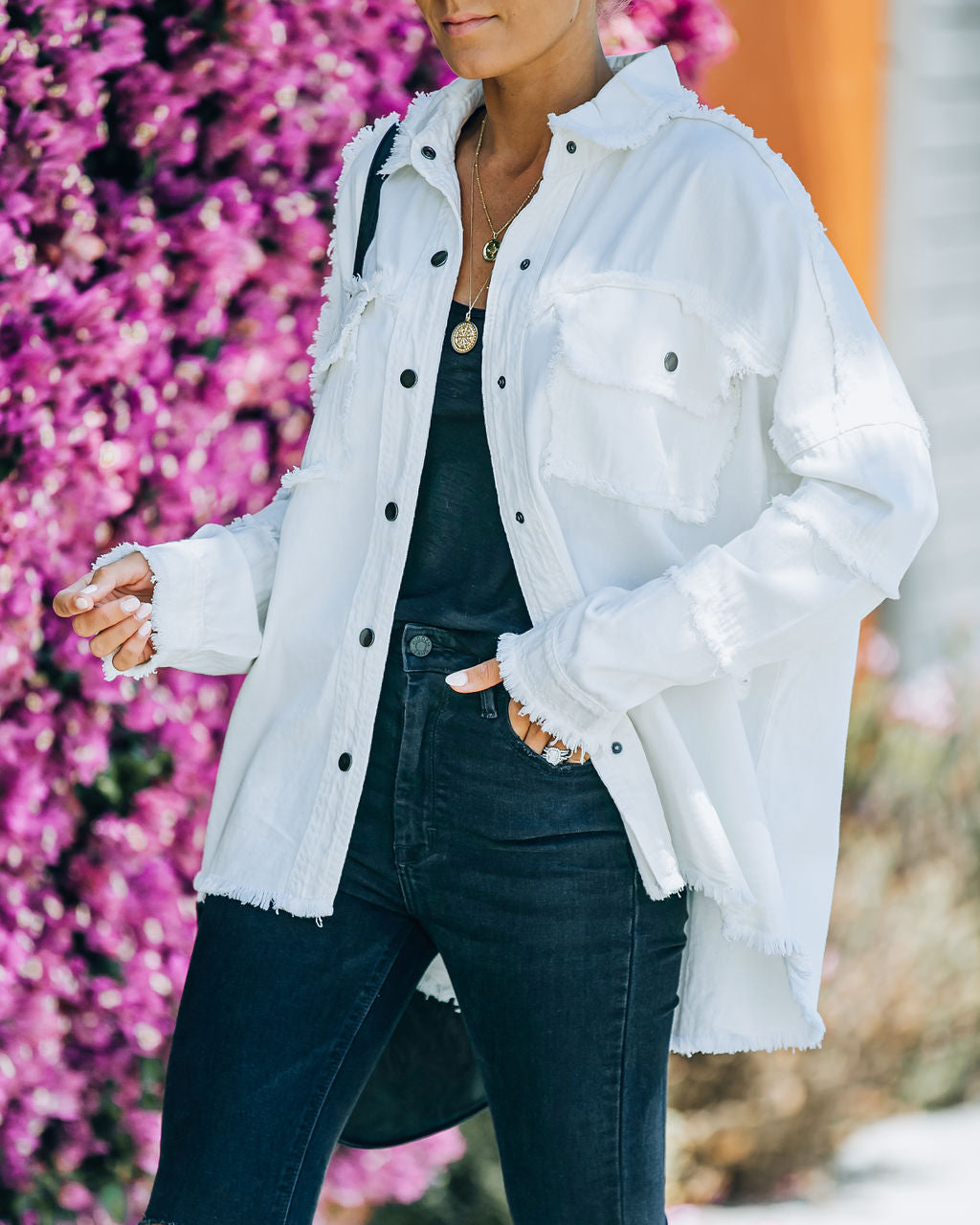 Cotton Rock & Roll Frayed Utility Jacket - White - SALE - Se7enfashion
