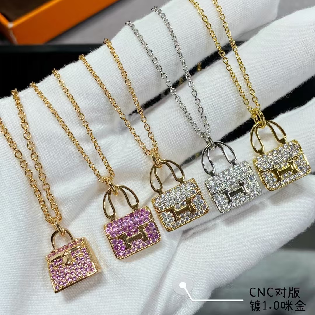 Hermes Diamond Paved Bag Pendant Necklace - Original Replica Club