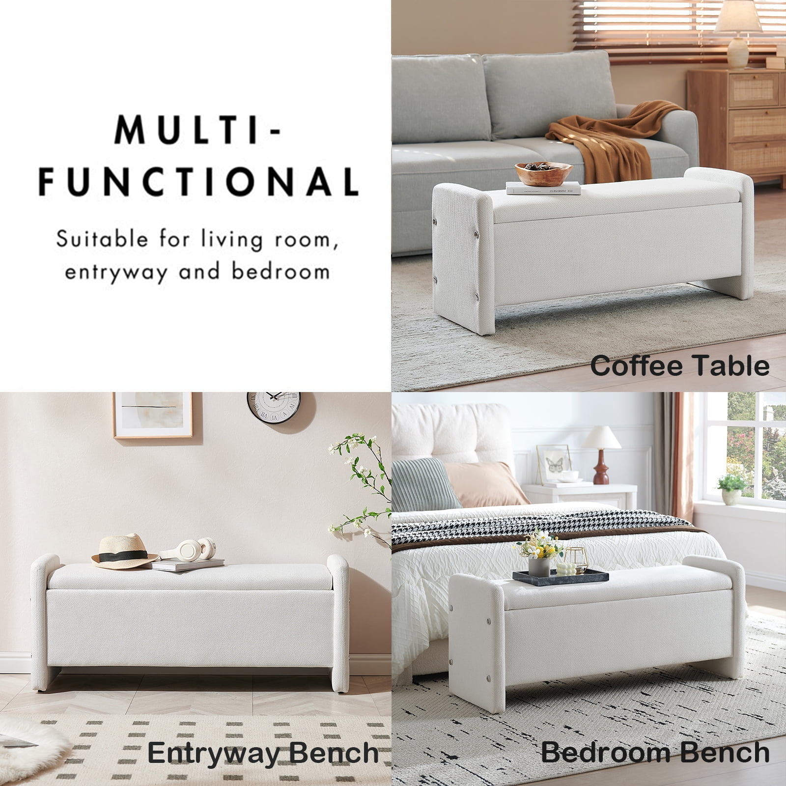 Pinmoco 44" Storage Ottoman Bench, Upholstered Entryway Bench with Storage End of Bed Bench for Bedroom& Living Room, Corduroy Gray - Image 17