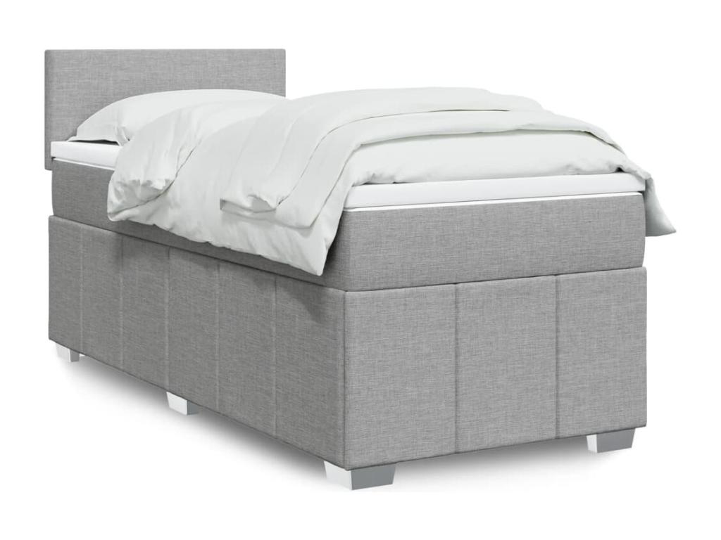 Cama box spring con colchón tela gris claro 80x200 cm