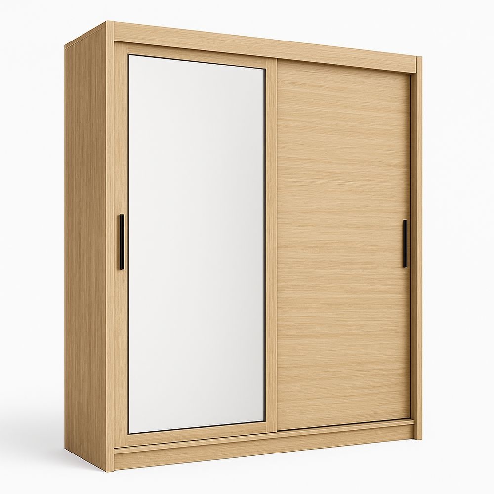Armario madera 200x60x200cm roble espejo puertas correderas dormitorio