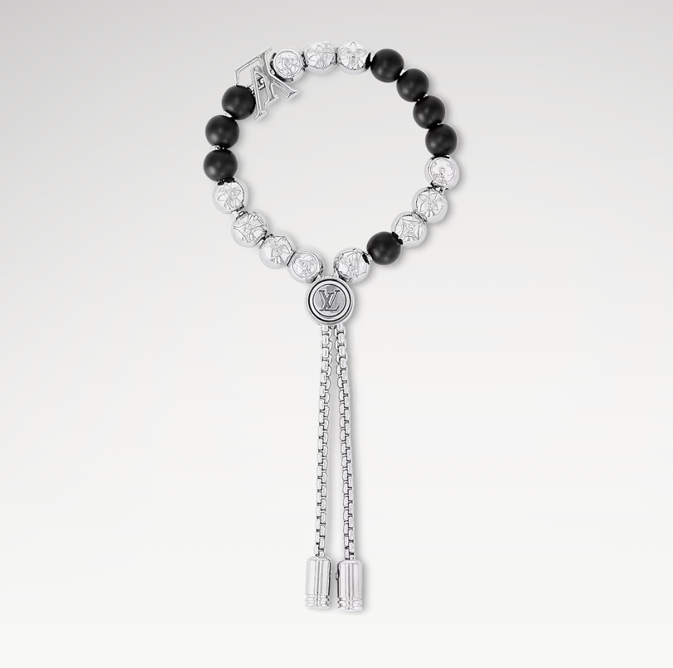 Louis Vuitton Pullable Black and Silver Monogram Beads Bracelet - Original Replica Club