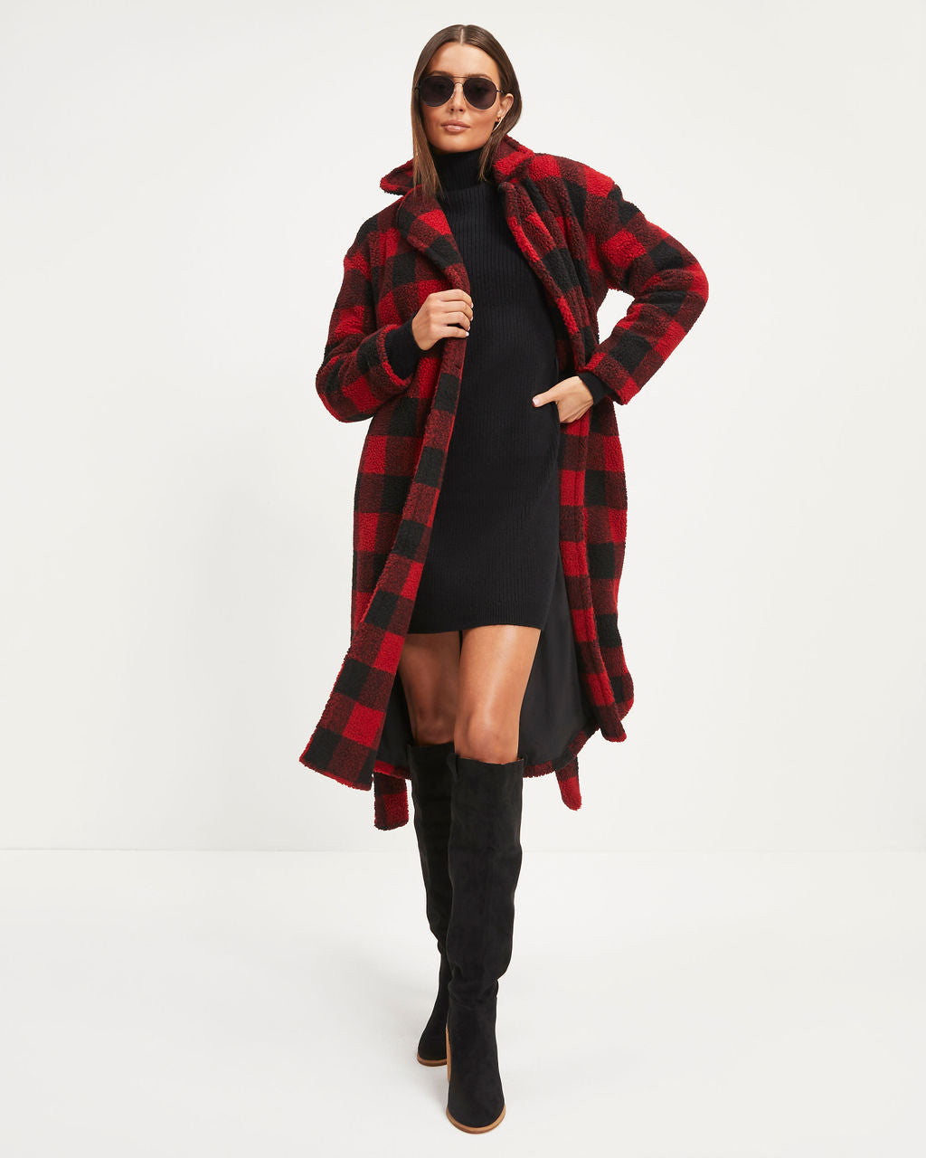 Cabin Fever Teddy Pocketed Coat - Red - Se7enfashion