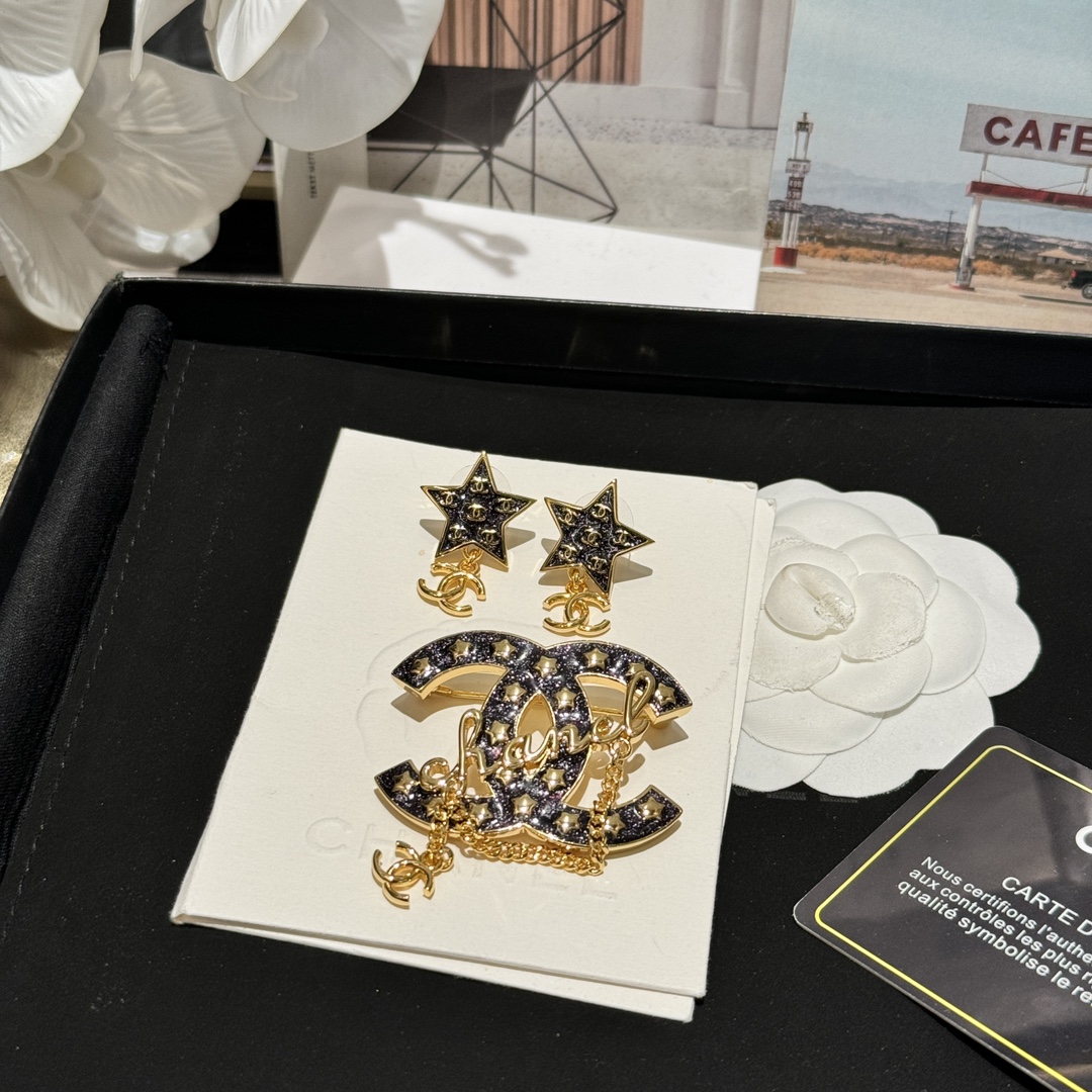 Chanel Star Enamel Coco Brooch Earrings - Original Replica Club