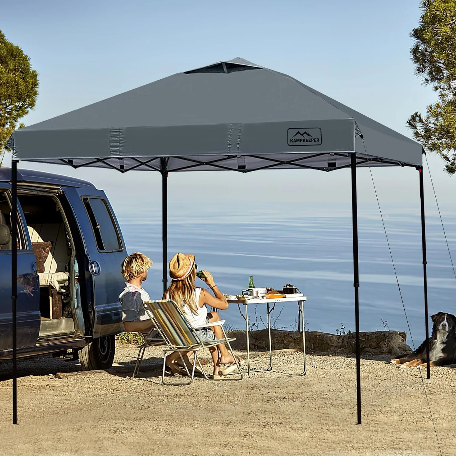 KAMPKEEPER One Person Setup 10x10 Pop up Canopy Tent, Instant Portable Canopy, One Push Outdoor Canopy with 3 Adjustable Heights, Wheeled Carry Bag, Bonus 8 Stakes and 4 Ropes(Dark Grey) - Image 6