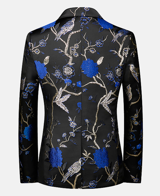 Fashion Floral Jacquard Notch Lapel One Button Slim Fit Blazer