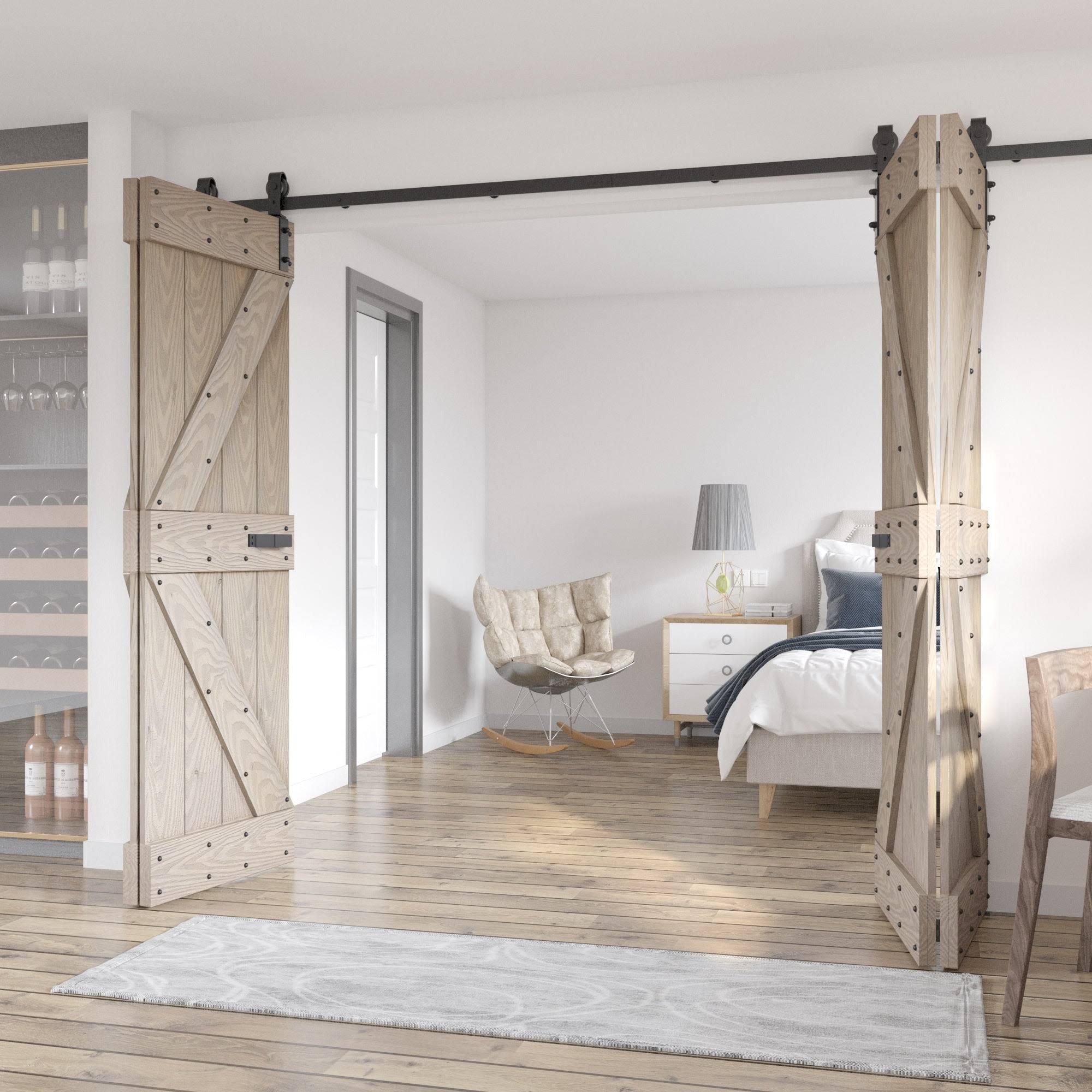 Coast Sequoia Embossing Bi-Fold Barn Door with Sliding Hardware Kit Coast Sequoia Finish: Light Gray, Size: 60" x 84"(Light Gray/60" X 84")