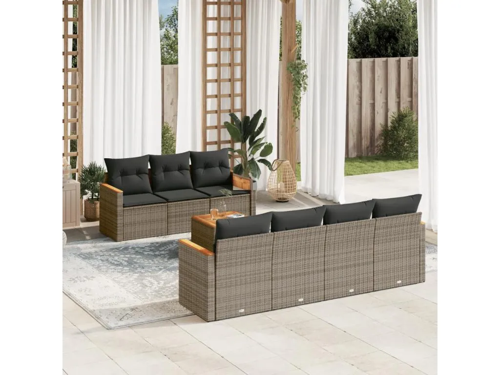 Lluesmamuebles Set de sofás de jardín 8 pzas y cojines ratán sintético gris