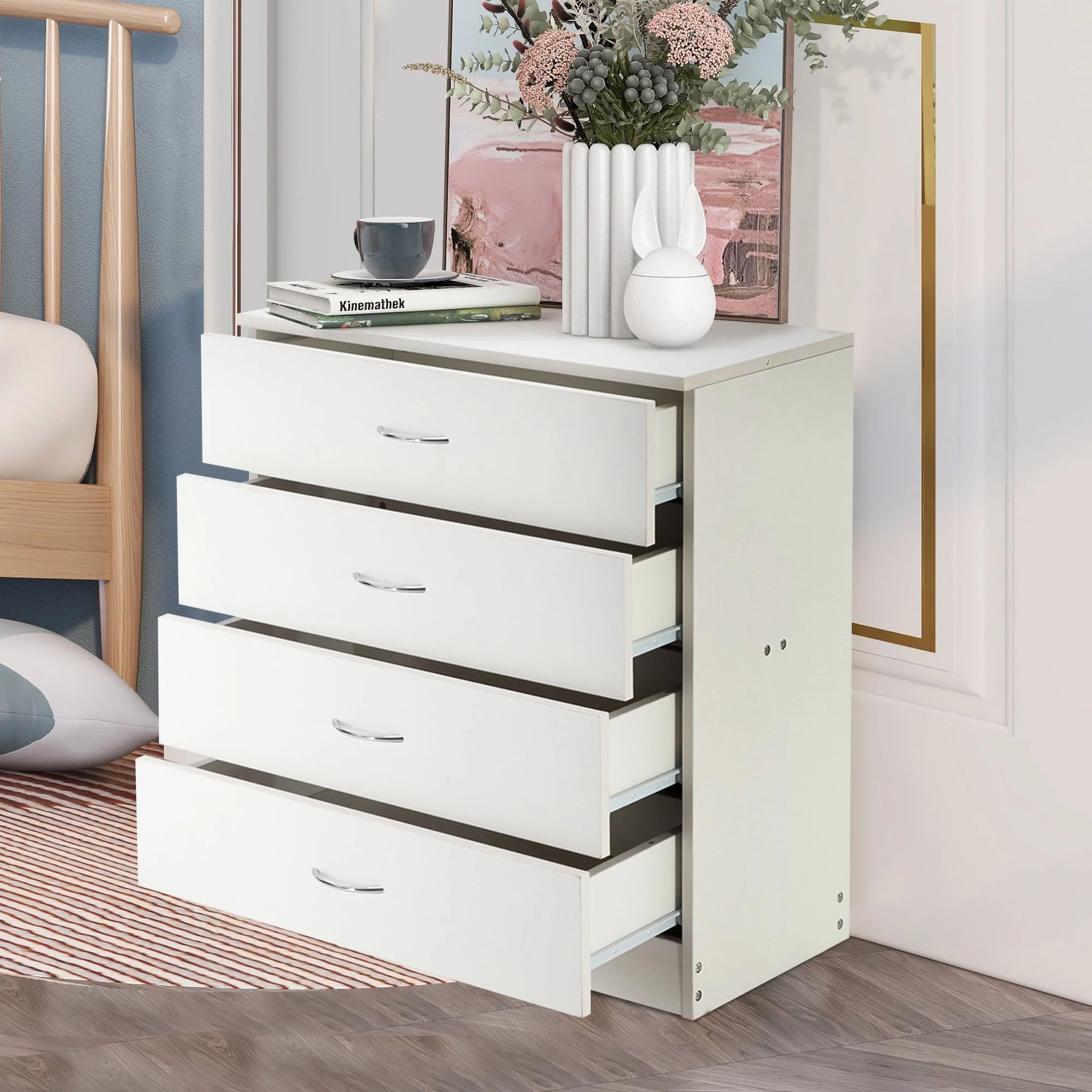 BTMWAY 4 Drawers Chest of Drawers, Wooden Chest of Drawers Storage Cabinet, Heavy Duty Wood Dresser Chest Cabinet for Bedroom, 25.98'' x 14'' x 22.05'', White - Image 10