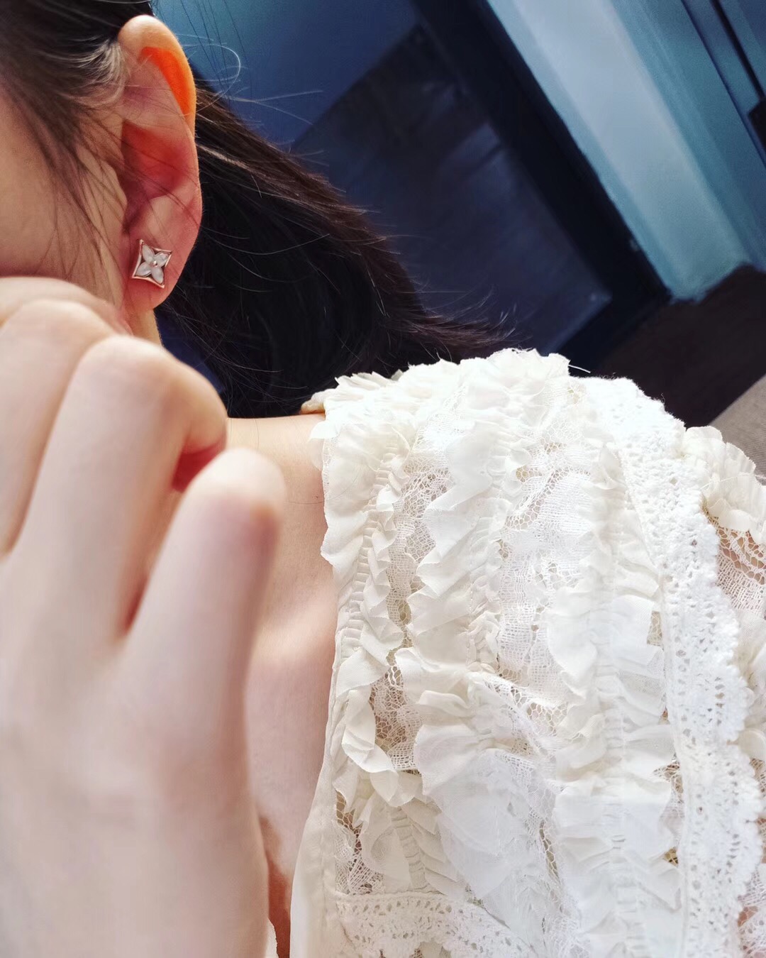 Louis Vuitton Dainty Rose Gold White Mother of Pearl Stud Earrings - Original Replica Club