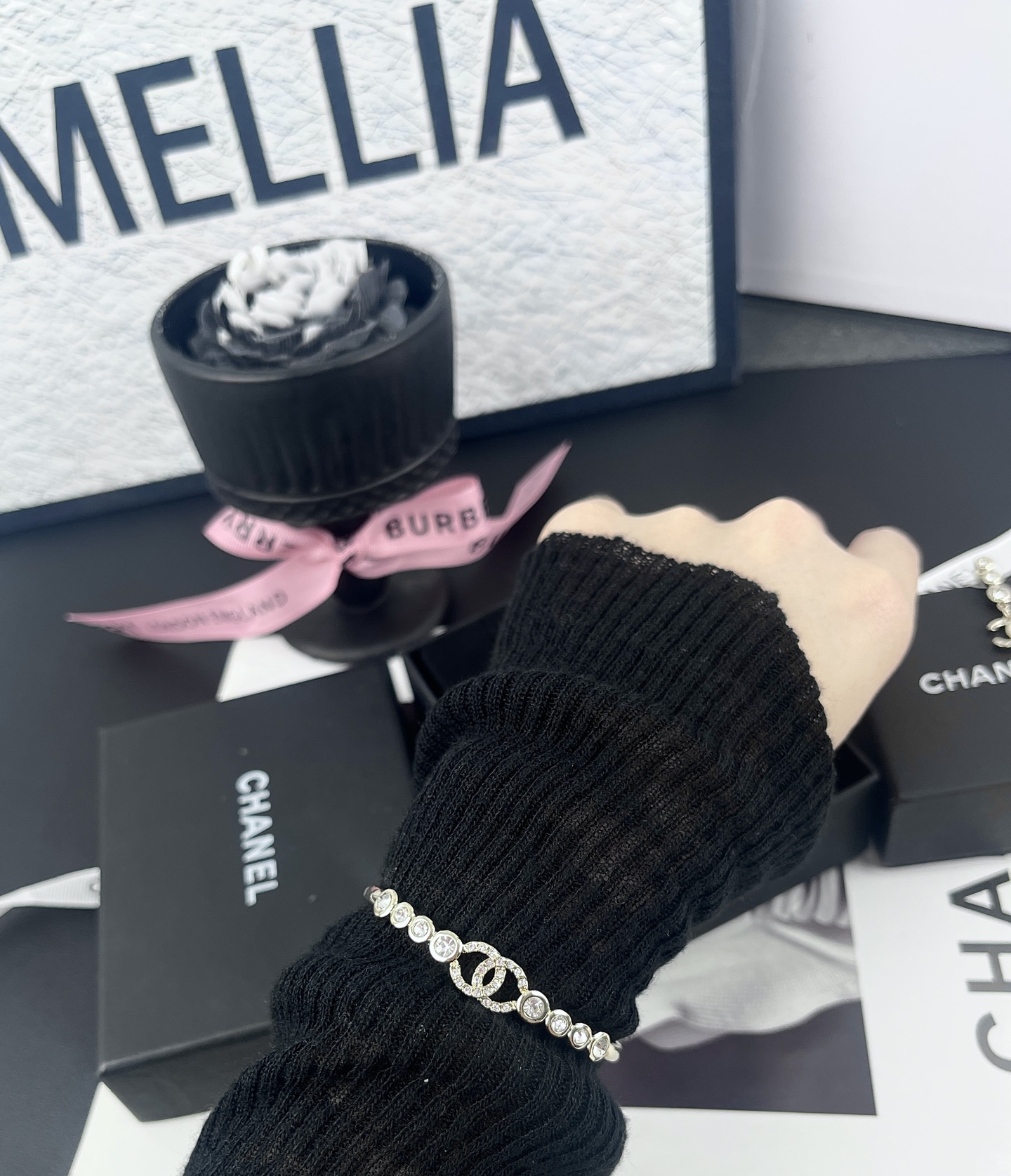 Chanel Rhinestone Open Cuff Bangle Bracelet - Original Replica Club