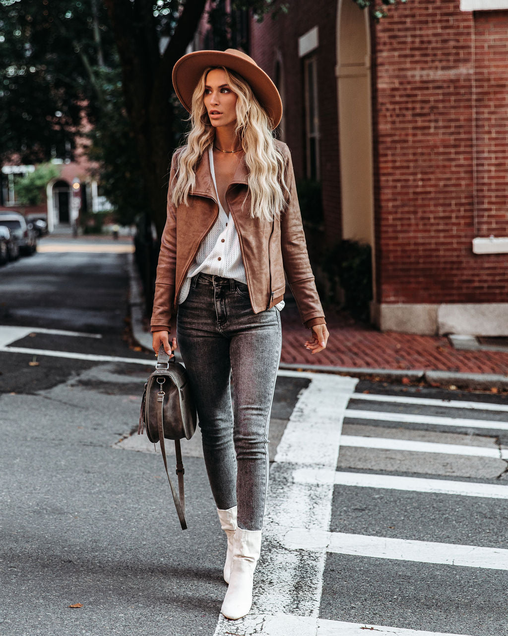 Slick Chick Coated Faux Leather Moto Jacket - Taupe - Se7enfashion