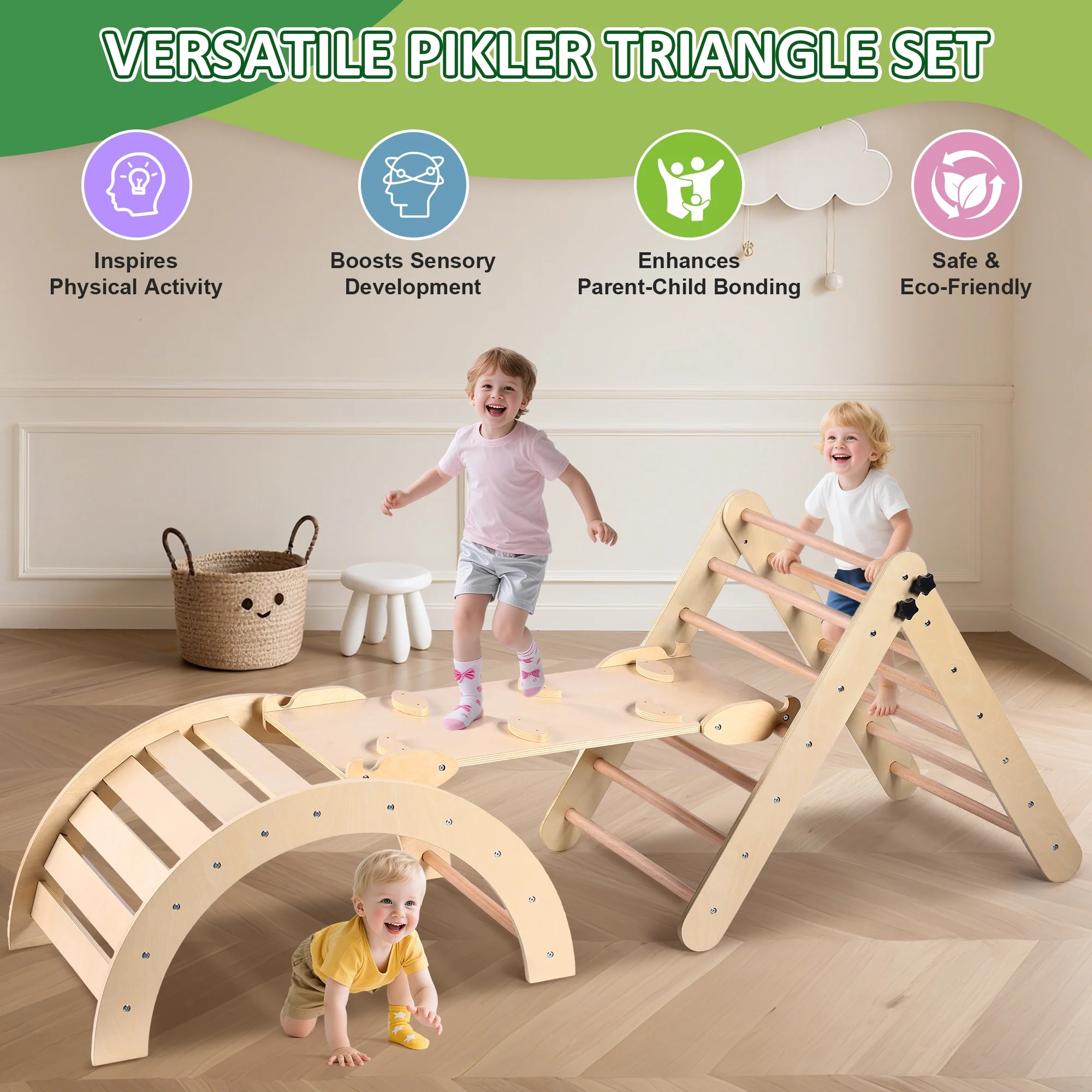 Lookfly 8 in1 Pikler Triangle Set Foldable Baby Climbing Toys for Toddlers 1-6 Inside with Ramp,Toddler Climbing Toys Indoor Baby Gift - Image 7