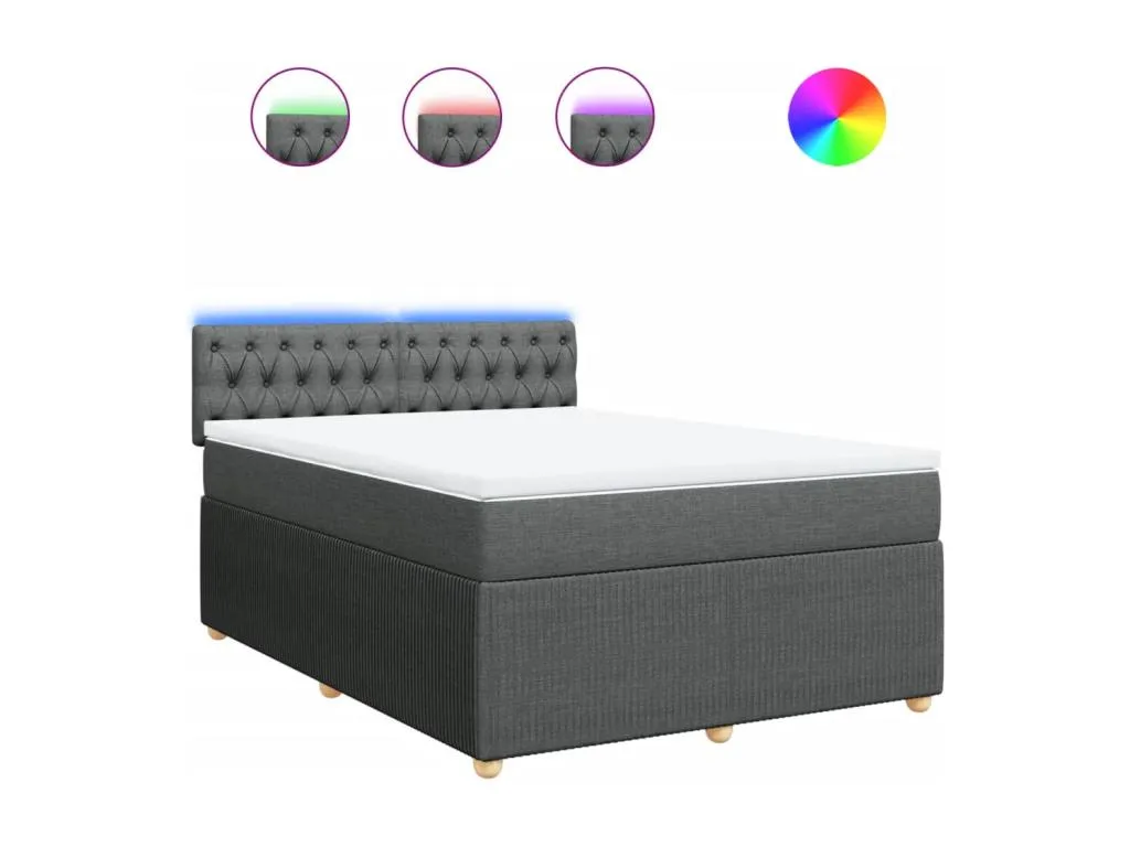 Cama box spring con colchón tela gris oscuro 140x200 cm six3518669