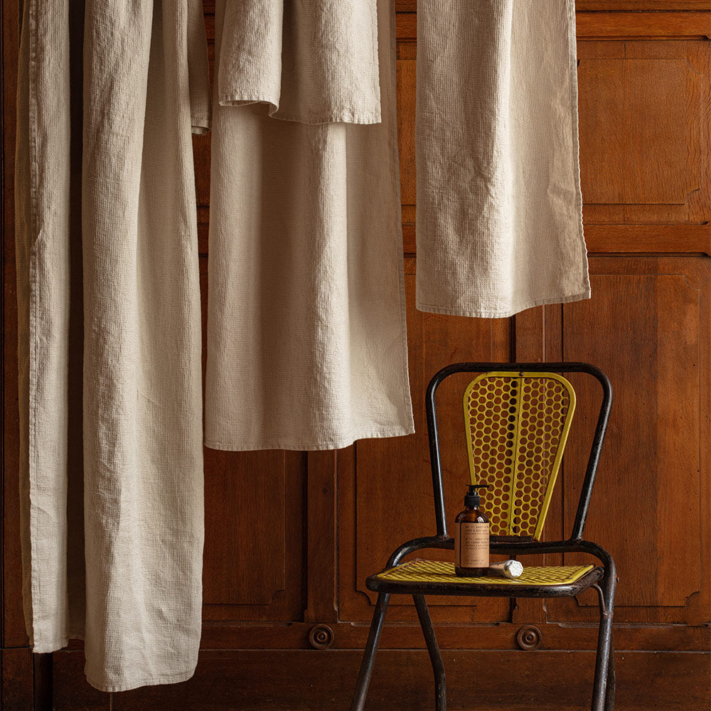 Serviette de bain en lin - Nid d'abeille - Pierre