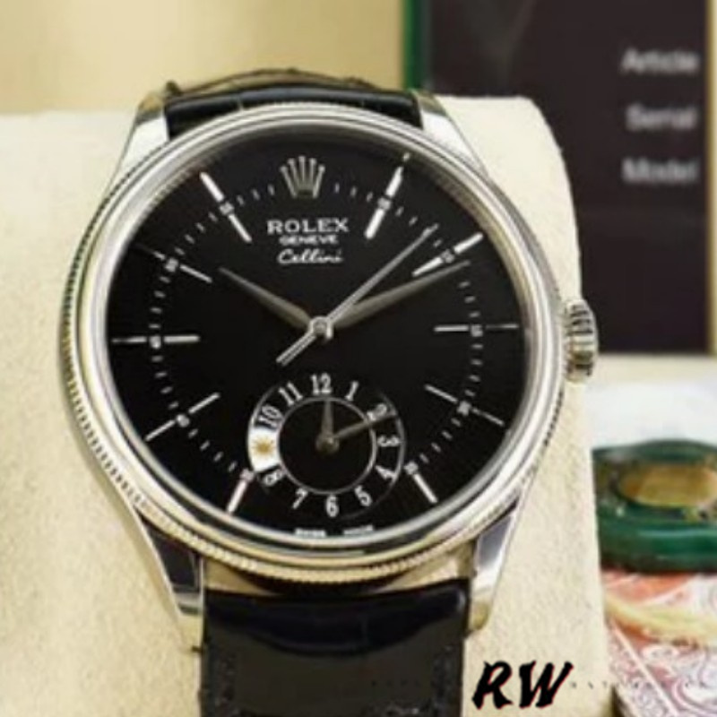Rolex Cellini Dual Time 50529 Black Guilloche Dial 39mm Mens Replica Watch