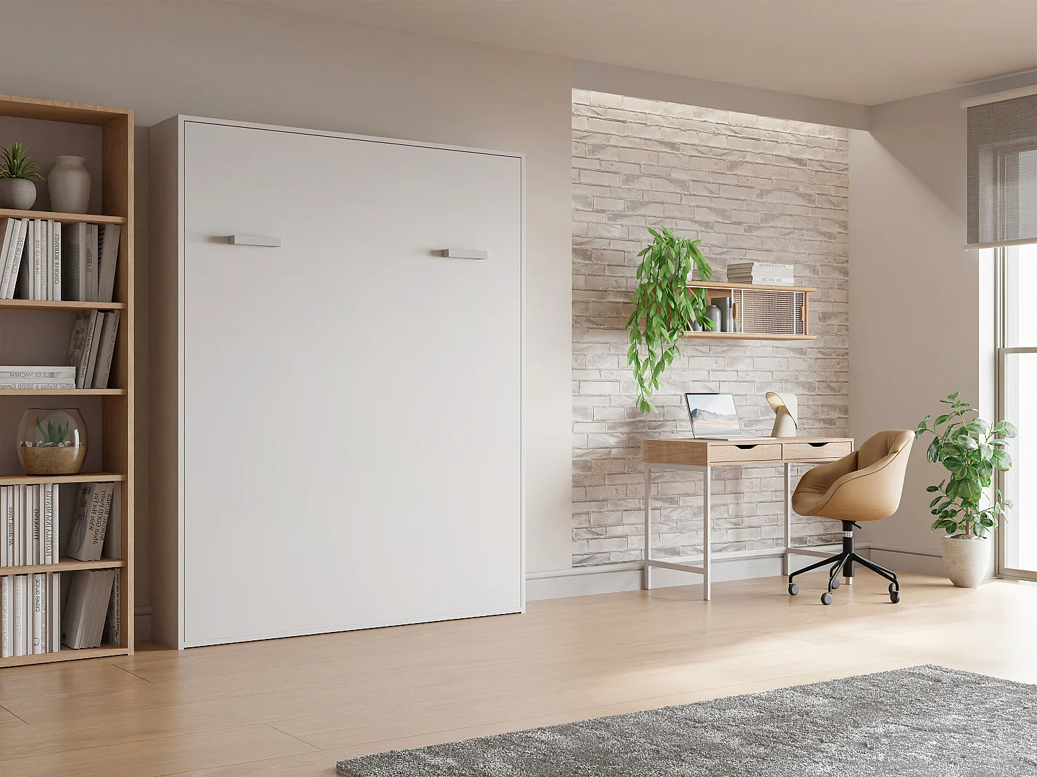 Cama abatible 160 x 200 cm - Apertura vertical manual - Blanco - MALINA II