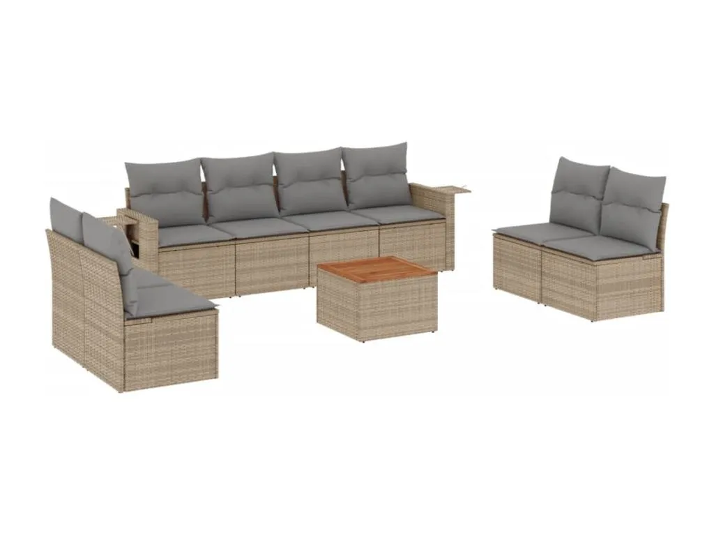 Set de sofás de jardín 9 pzas con cojines ratán sintético beige 93135ZPNX