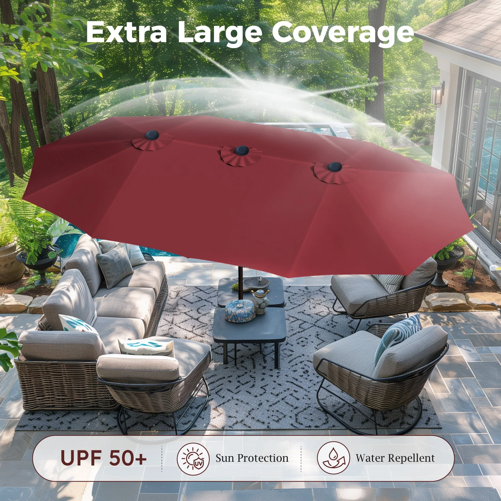 Alpha Joy 15ft Outdoor Patio Umbrella Extra-Large Double-Sided Garden Umbrella with Crank Handle and Base - Smoky Gray - Image 50
