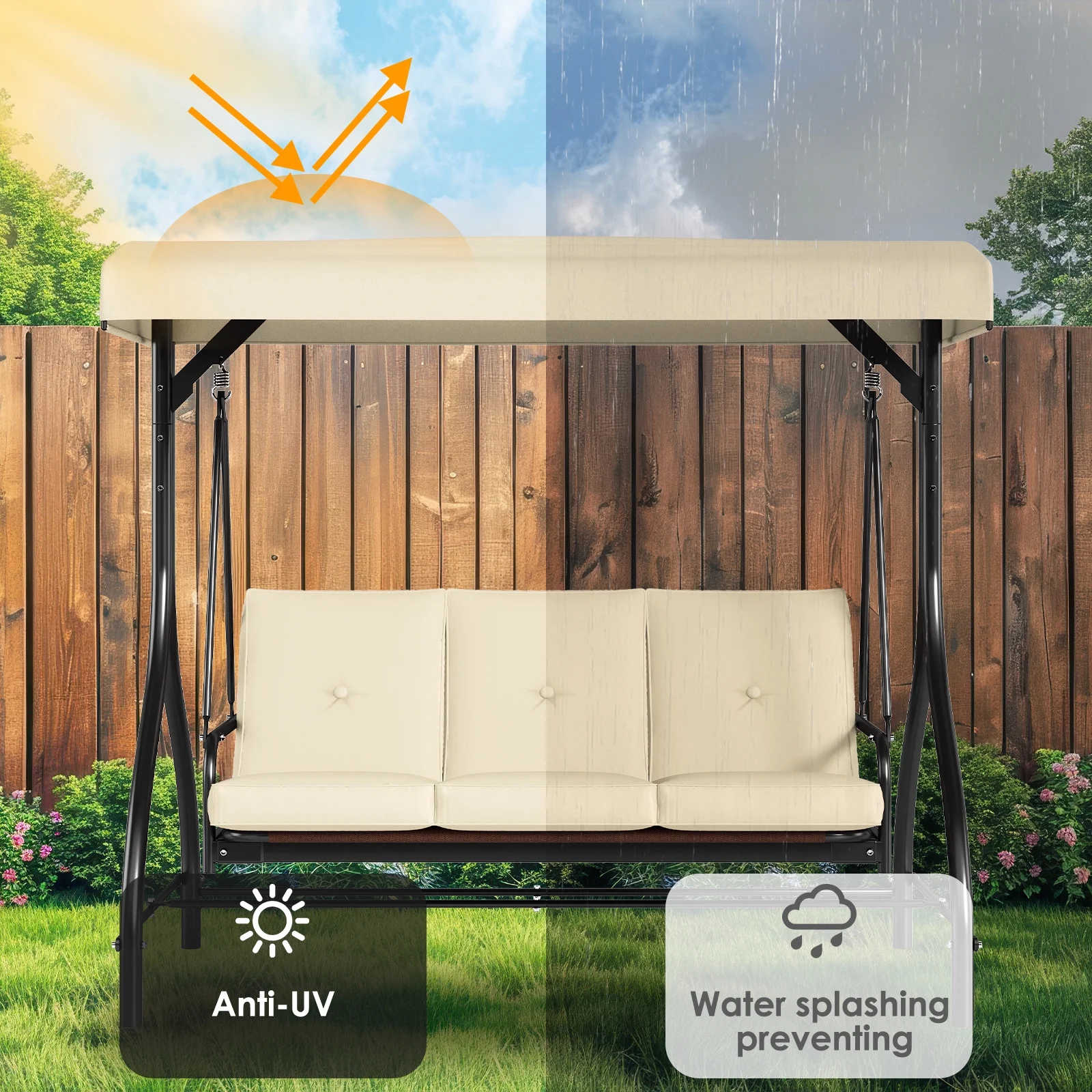 Arlopu 3 Person Porch Swing Outdoor Converting Canopy Swing Glider with Canopy - Image 10