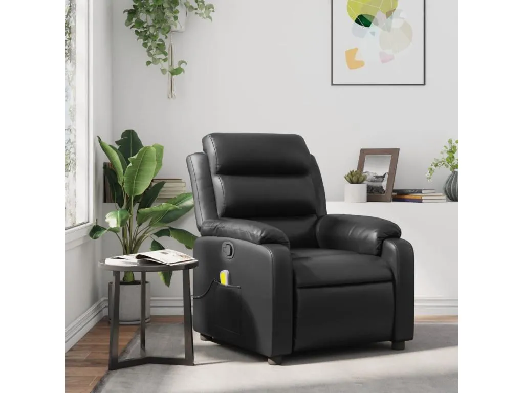 Sillón de masaje reclinable cuero sintético negro