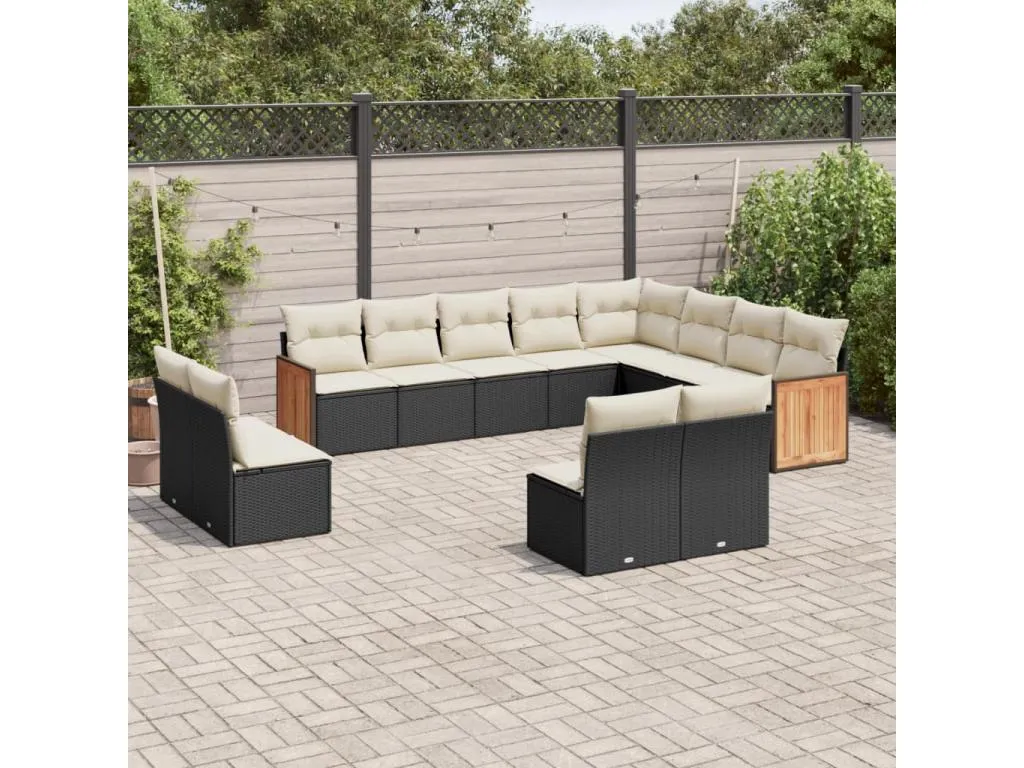 Set de sofás de jardín 12 piezas cojines ratán sintético negro 29563xjrl