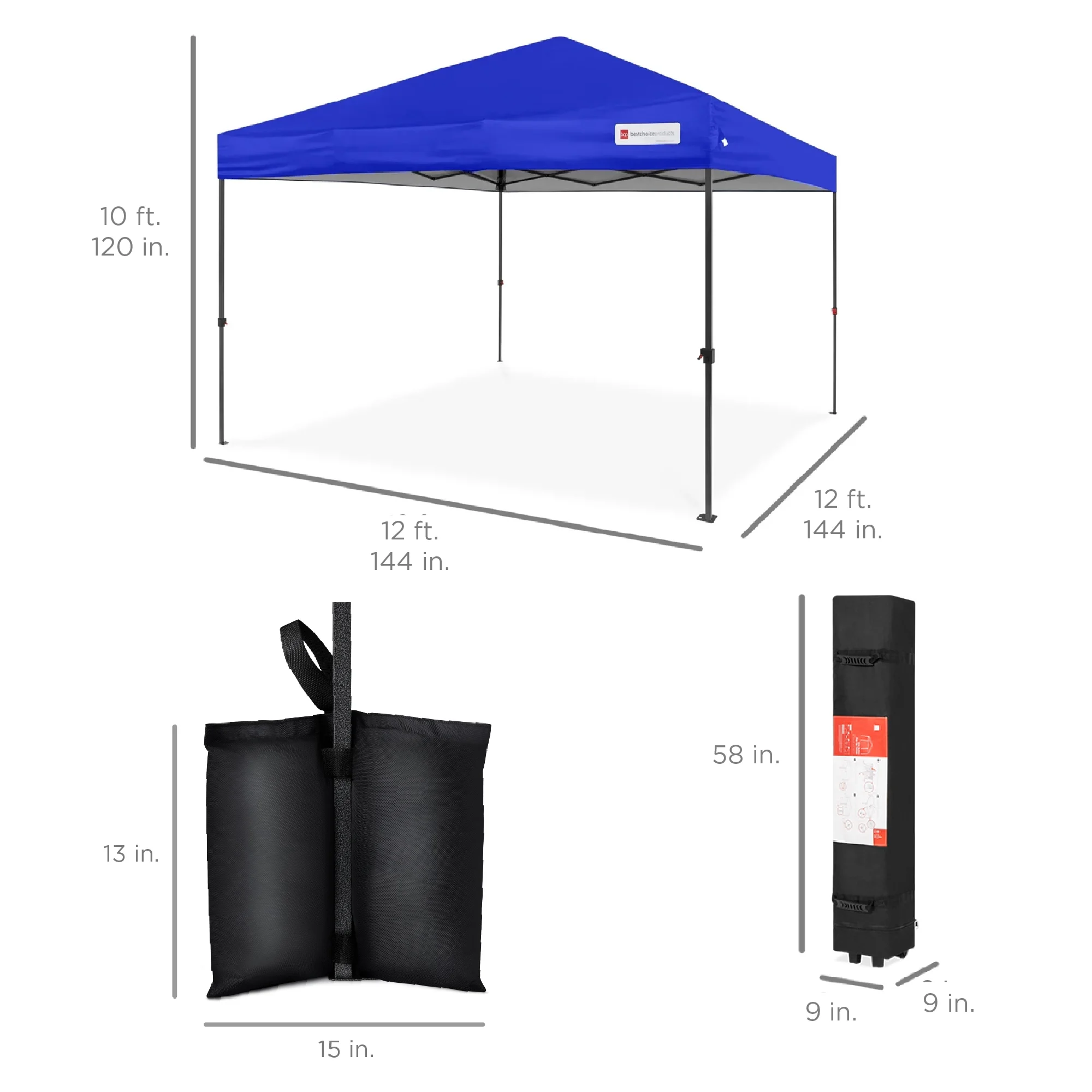 Best Choice Products 12x12ft Easy Setup Pop Up Canopy w/ 1-Button Setup, Wheeled Case, 4 Weight Bags - Navy Blue - Image 53