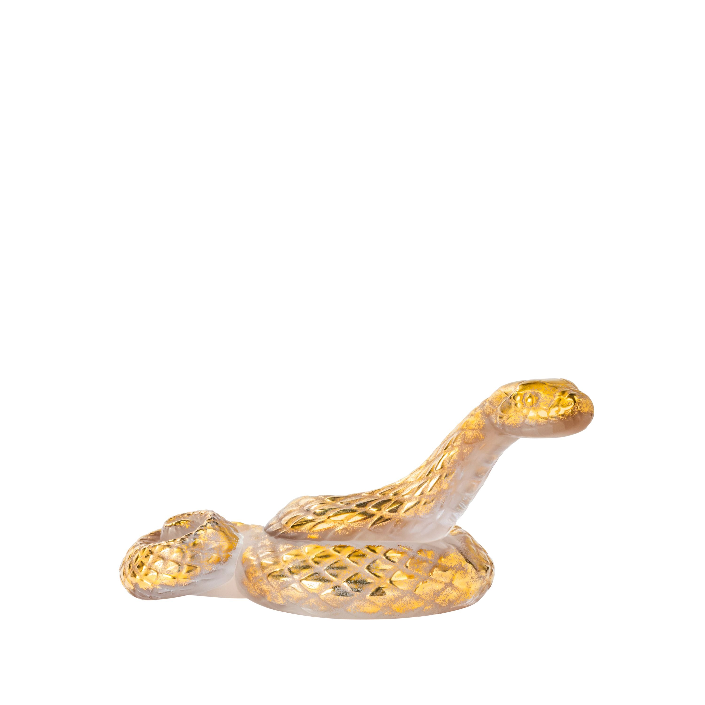 SCULPTURE SERPENT TÊTE LEVÉE - CRISTAL INCOLORE, TAMPONNÉ OR