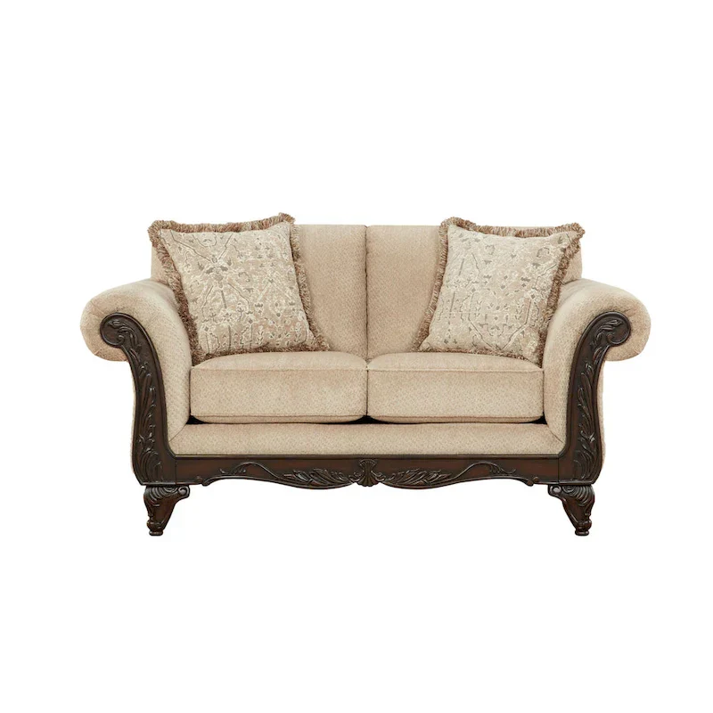 Roundhill Furniture Hernen Carved Wooden Frame Loveseat
