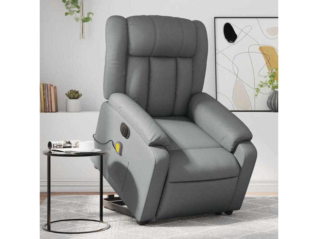 Sillón de masaje elevable eléctrico cuero sintético gris