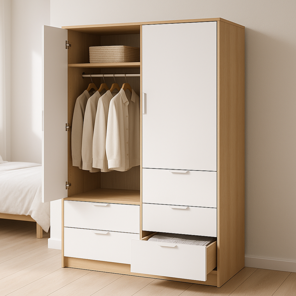 Armario de Madera/Blanco para Dormitorio con Puertas y Cajones 180x80x50 cm