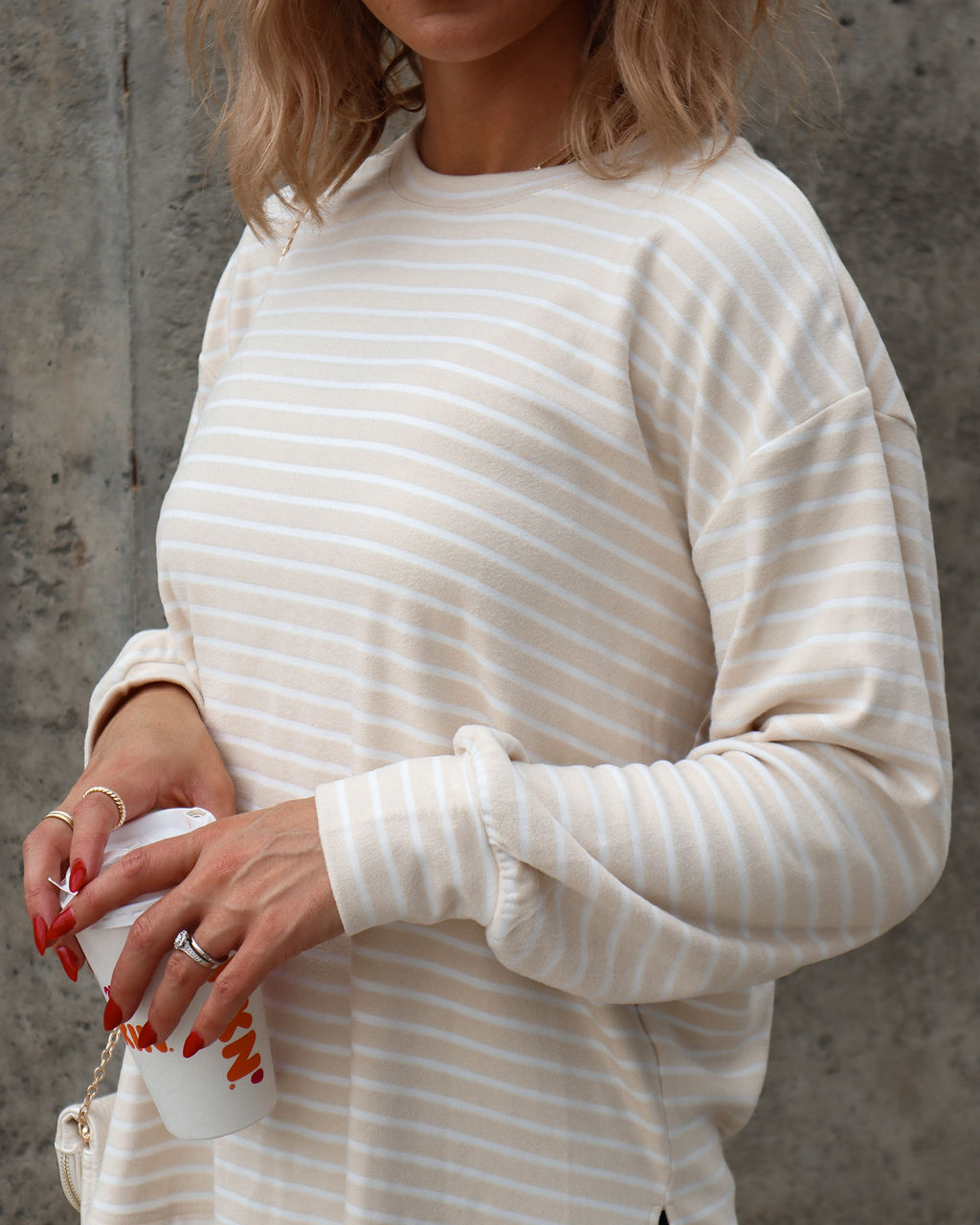 Boulder Stripe Long Sleeve Top - Beige - Se7enfashion