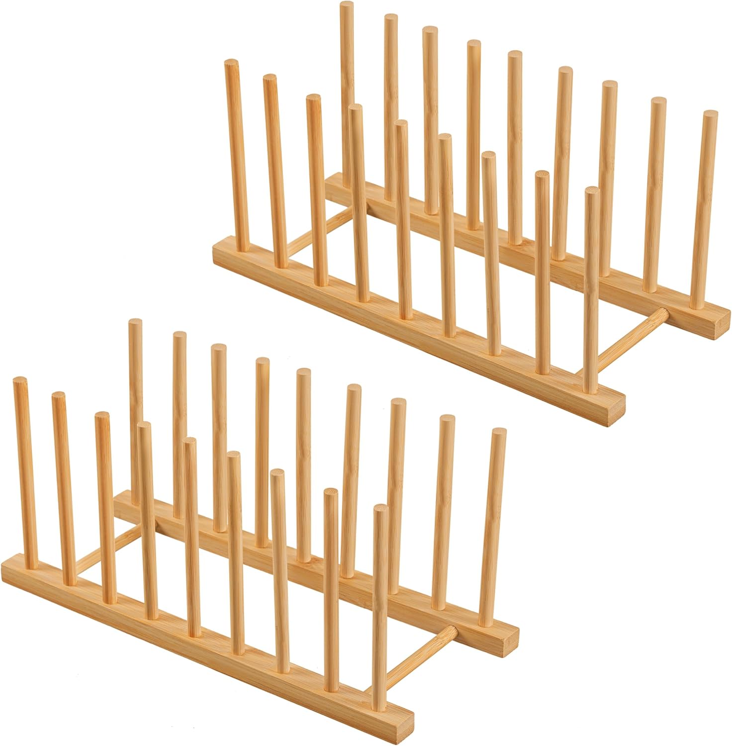 HBlife Heighten and Widen Bamboo Dish Dying Rack Pot Lid Plate Organizer Holder for Cabinet, Cutting Board Stand Drainer Storage Plate Rack for Dish, Pot Lid, Bowl, Cup, Cutting Board and Books