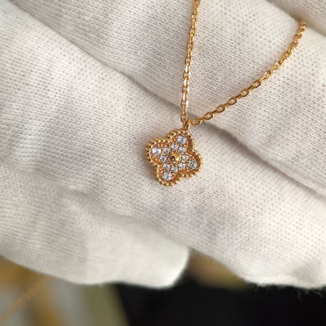 VCA Full Diamond Sweet Alhambra Pendant Necklace - Mini - Original Replica Club
