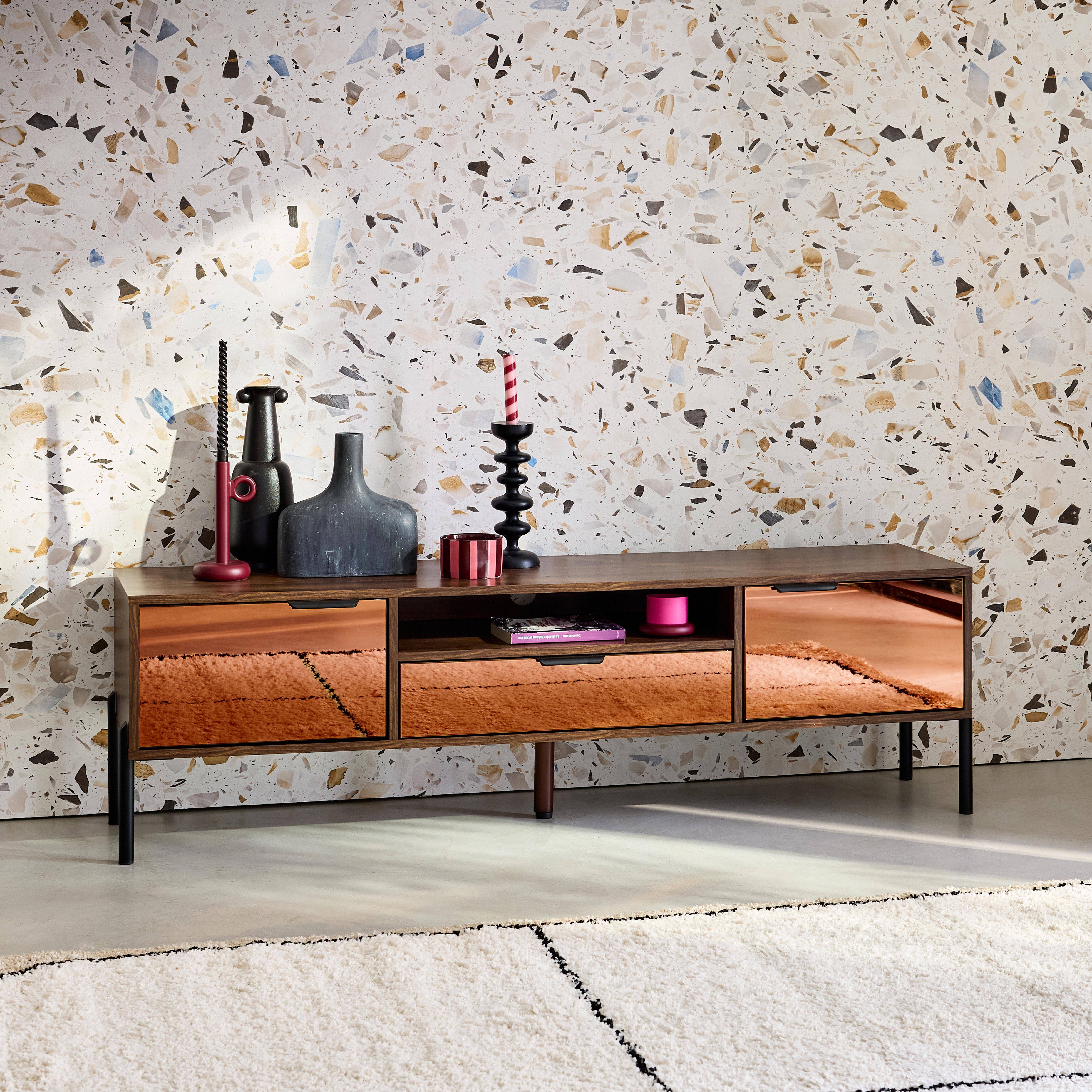 Glassy - Mueble TV vintage efecto madera de nogal 151,5cm