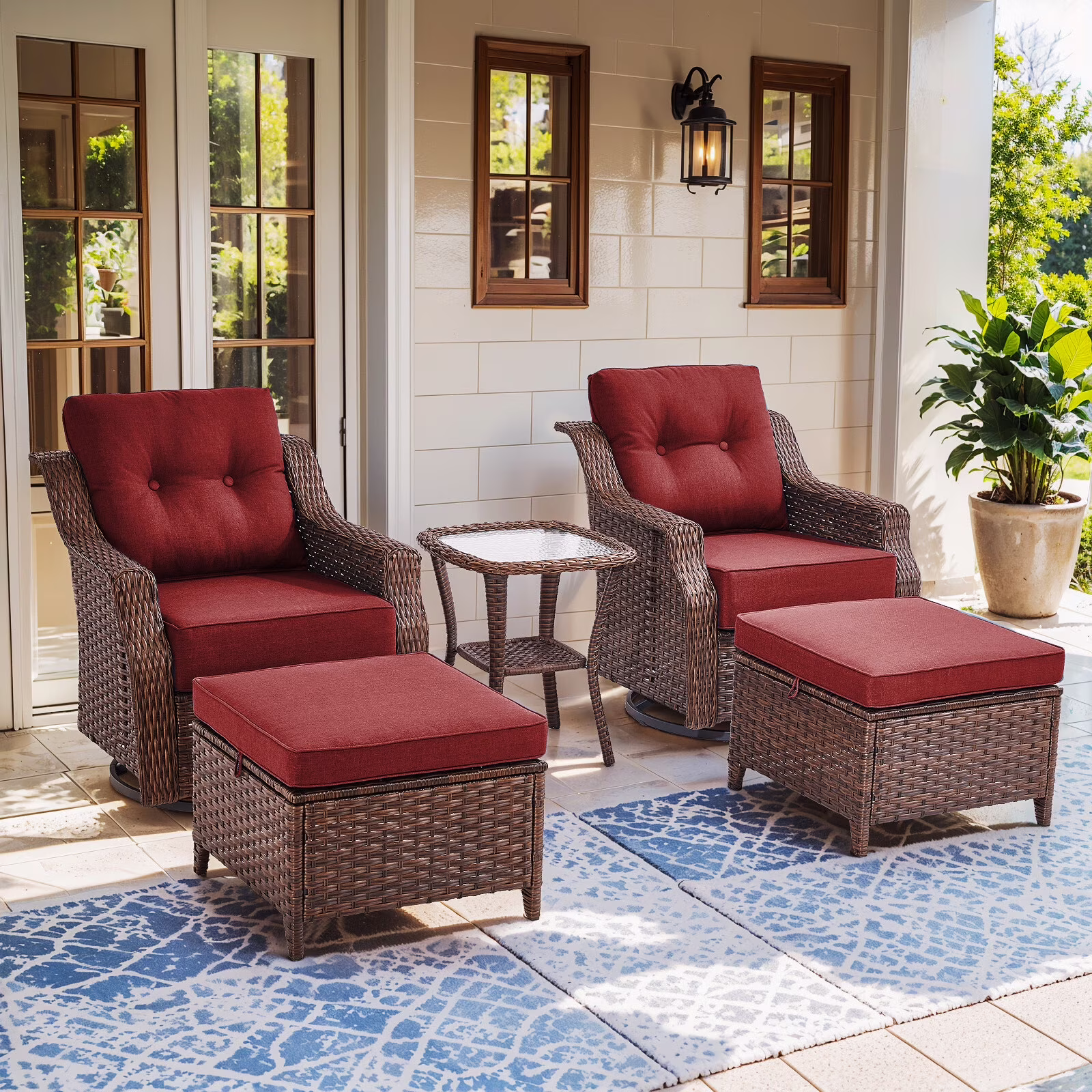 Bellefurn Outdoor Patio Furniture Set with Fire Pit and Swivel Rocker Chair,High-Back Wicker Outdoor Conversation Sets with 3 Seater Couch and Side Table Set for Porch,Deck,Garden - Image 3