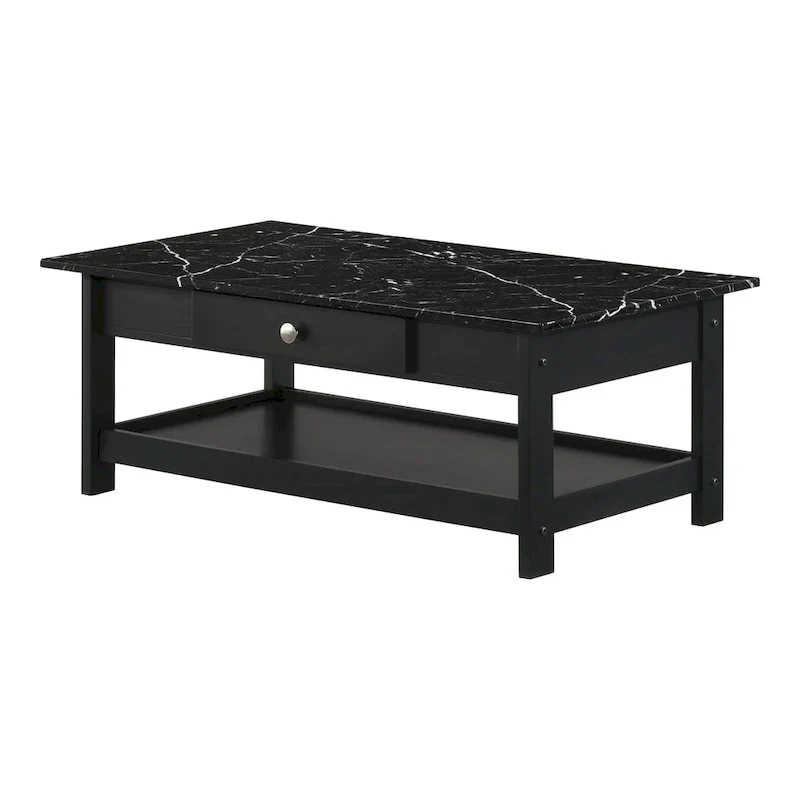 Denhour DH BASIC 4-Piece Open-Shelf Coffee Table Set with Drawer in Transitional Rubberwood