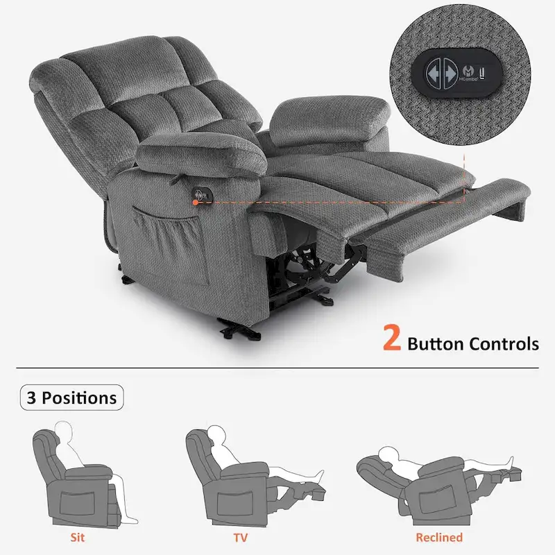 MCombo Heated Massage Electric Recliner Chair for Living Room - Fabric R6233