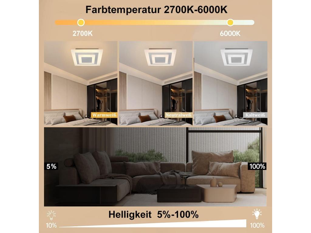 Mubdelu, lámpara de techo LED, lámpara de techo para sala de estar - lámpara para sala de estar de 23W regulable con mando a distancia, de 30 cm, de acrílico, lámpara para dormitorio de diseño moderno, sin escalones, cuadrada para dormitorio, cocina,