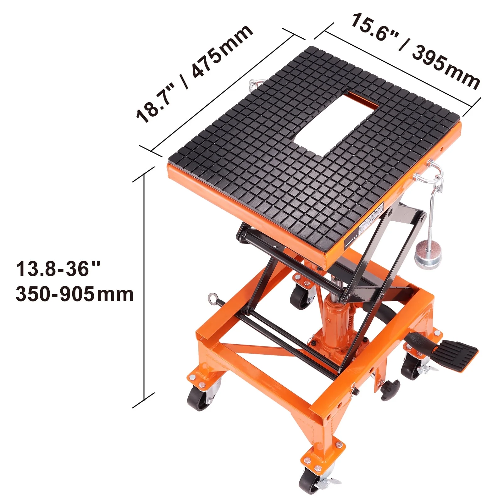 BENTISM Hydraulic Motorcycle Lift Table 350 lbs Height 13'-36' Dirt Bike Scissor Jack Stand with Wide Deck Safety Pin J-hook - Image 8