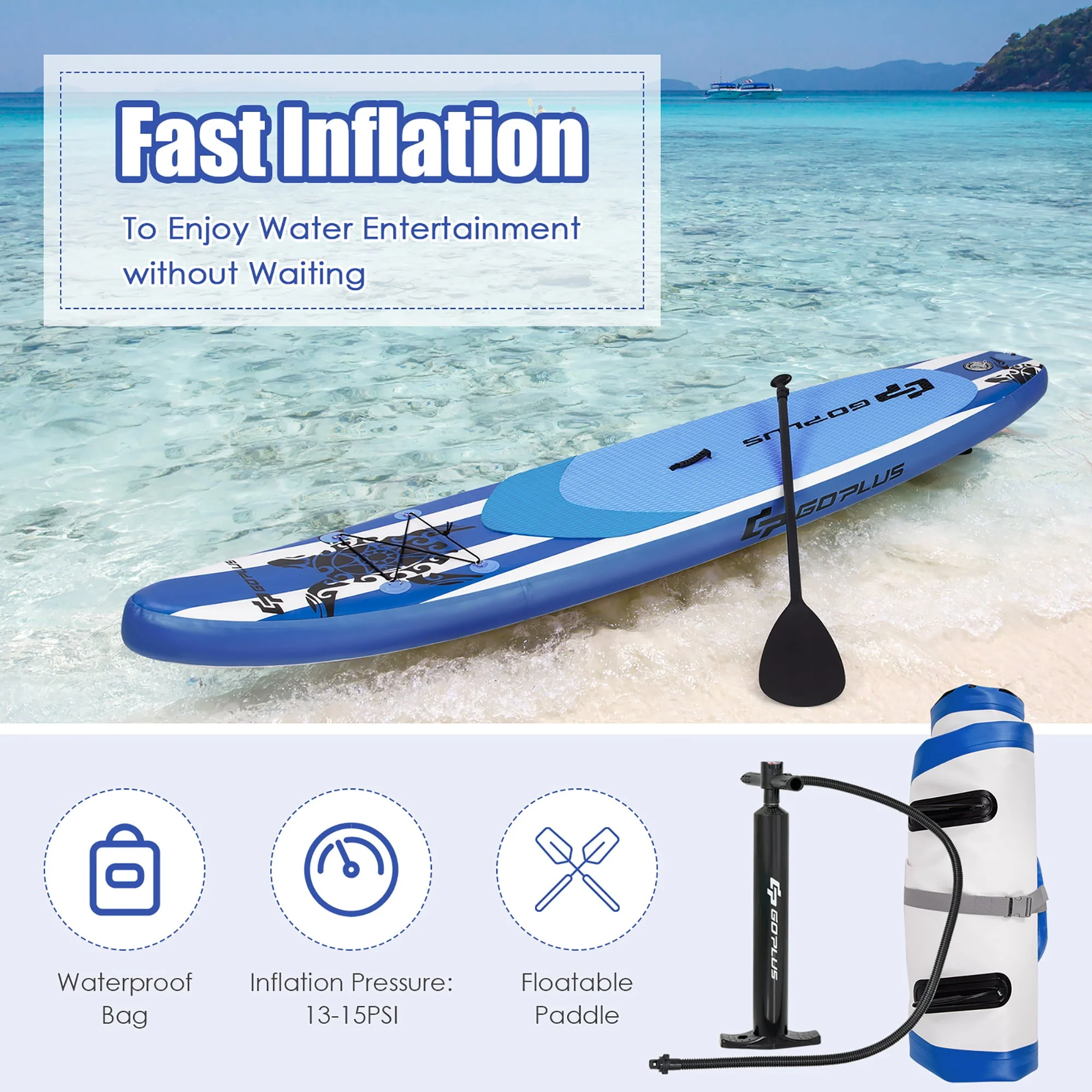 Goplus 11’ Inflatable Stand Up Paddle Board SUP W/Carrying Bag Aluminum Paddle Navy - Image 7