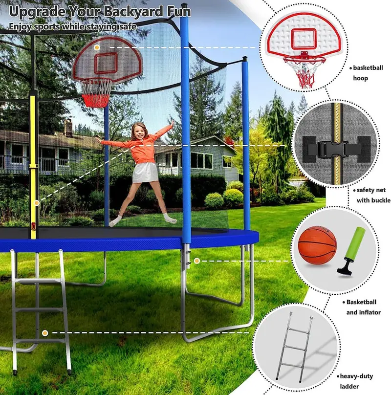 Trampoline With Enclosure Net And Adjustable Basketball Hoop - 8ft, 10ft, 12ft, 14ft, 15ft, 16ft - Image 20 Trampoline With Enclosure Net And Adjustable Basketball Hoop - 8ft, 10ft, 12ft, 14ft, 15ft, 16ft - Image 20