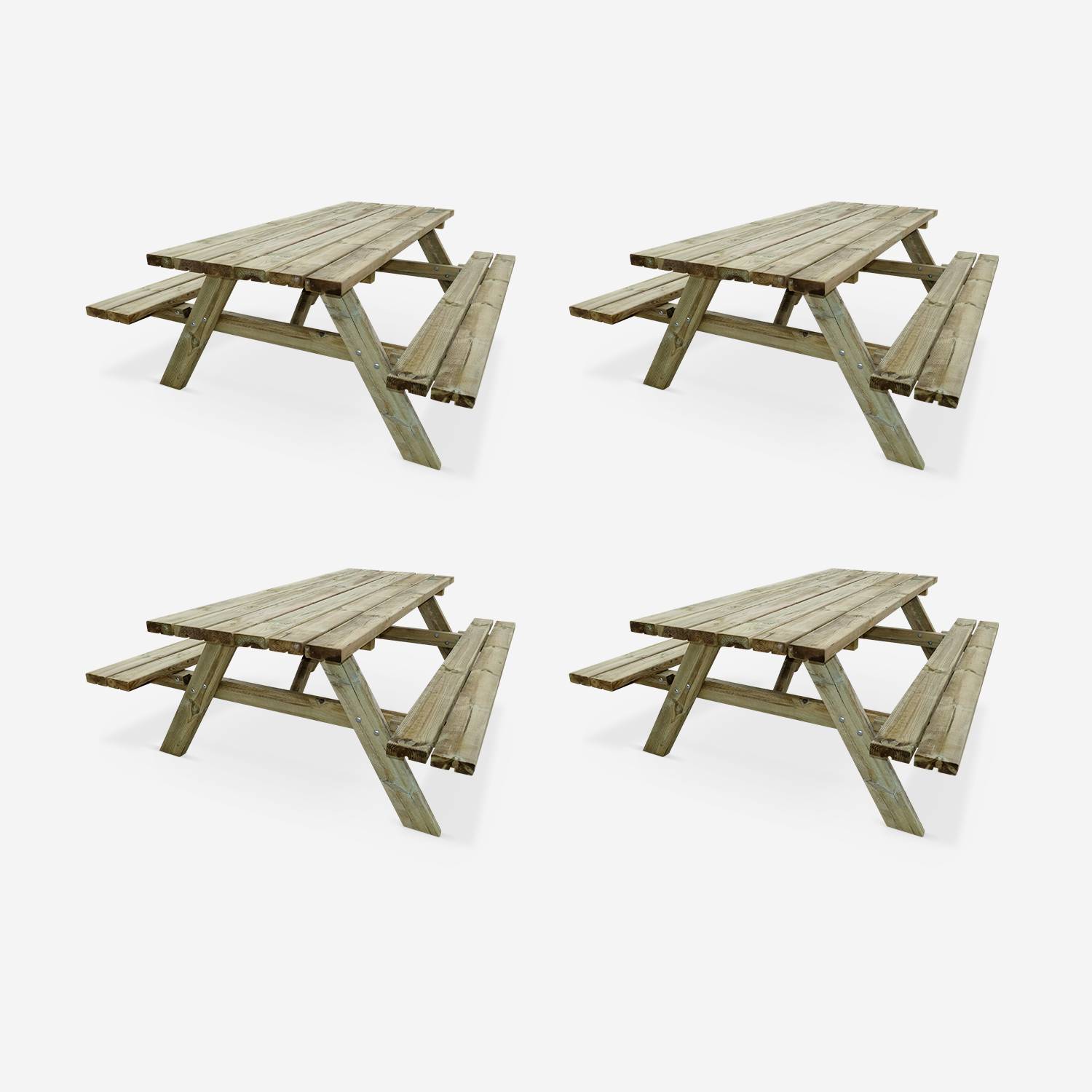Panchina x4 - Mesa de picnic de madera de 6 plazas , set de 4