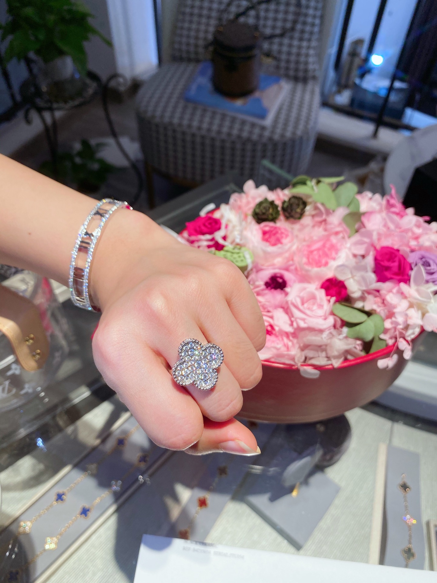 VCA Full Diamond Silver Magic Alhambra Ring - Original Replica Club