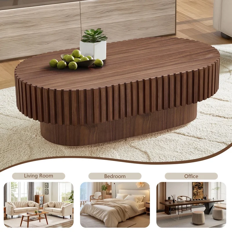 FFH 43.7 inch Oval Coffee Table for Living Room,Handcraft Rustic Corner Coffee Table Nature Wood Relief Sturdy Pedestal for Apartmen,Side Table Centre Table,Nature Wood - Image 8