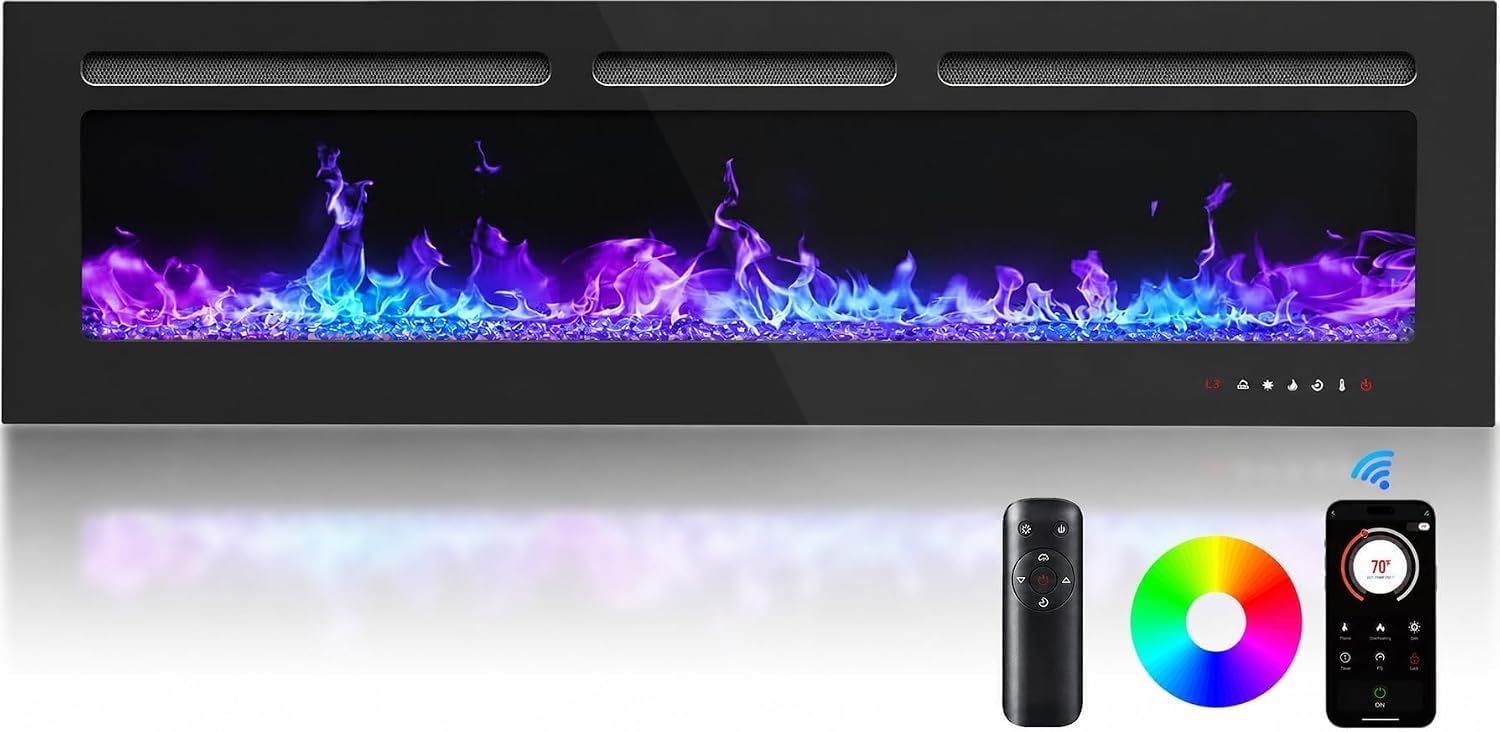 Silonn 50-Inch Smart Electric Fireplace, Ultra-Slim Wall-Mounted or Recessed Fireplace Heater with 1400W Heat, WiFi App & Remote Control, Timer and 20 Customizable Flame Colors - image 2