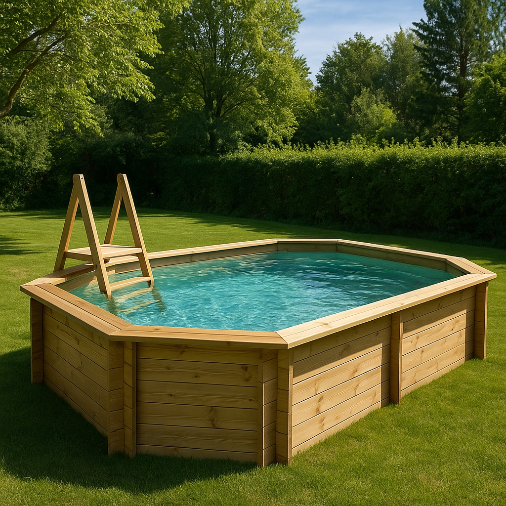 Piscina de madera octogonal 4.86 x 3.36 x 1.20 m Pino jardín exterior